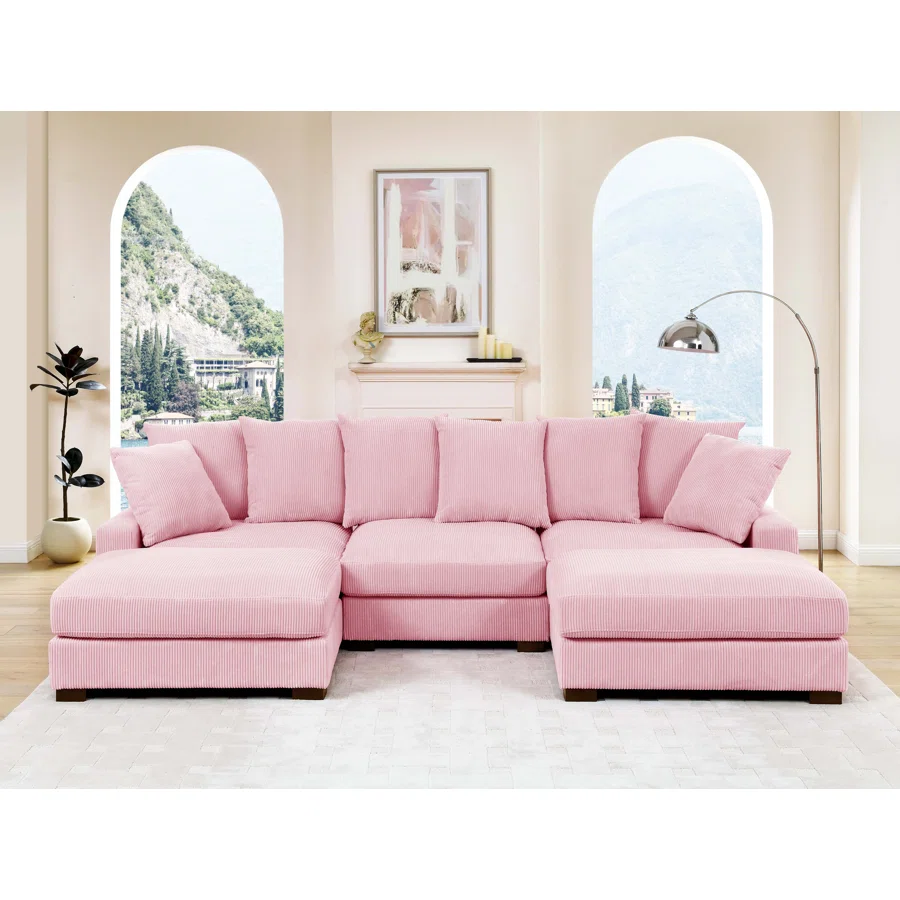 122" Upholstered Corduroy Sofa With Solid Wood Legs