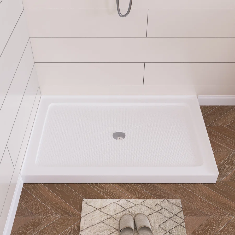48" W x 36" D Rectangle Shower Base White Acrylic with Single Threshold Shower Pan, Non-slip Design