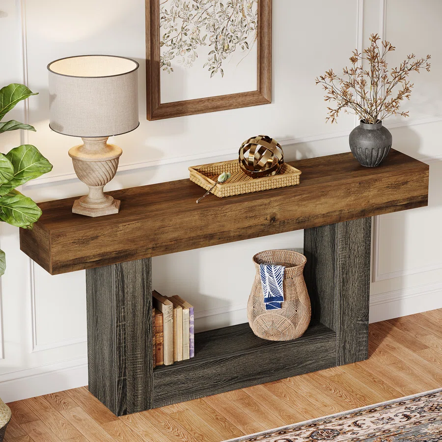 63" Console Table, Farmhouse Entryway Table, Narrow Wood Sofa Table for Living Room, Foyer