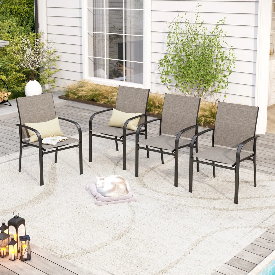 Argyri Powder-coated Steel Outdoor Dining Armchair