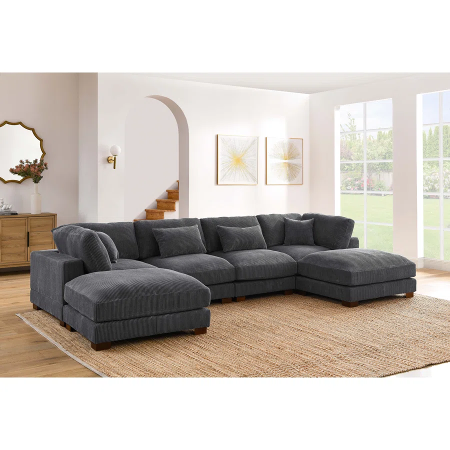 Andreco 144" Wide Reversible Modular Corner Sectional with Ottoman