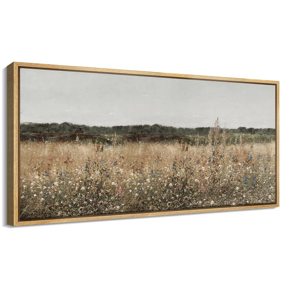 Rustic Countryside "Meadow Wildflowers Retro Neutral Master Bedroom Extra Large Framed Wall Art