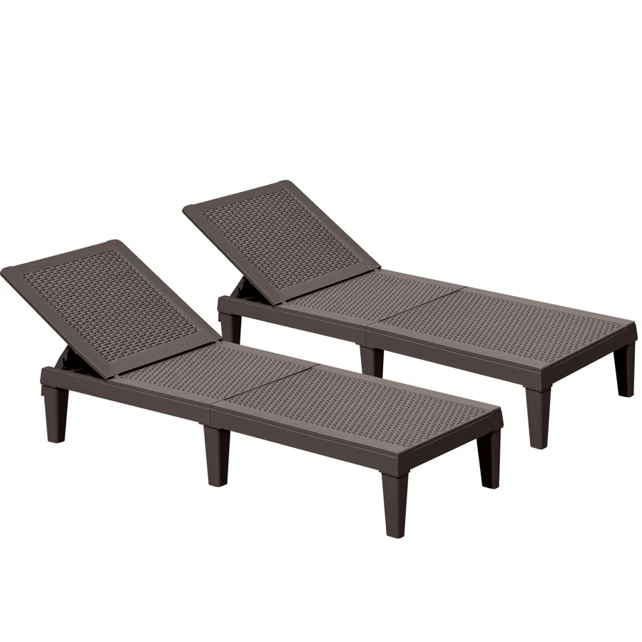 2-Pieces Outdoor Chaise Lounge Chairs with Adjustable Backrest