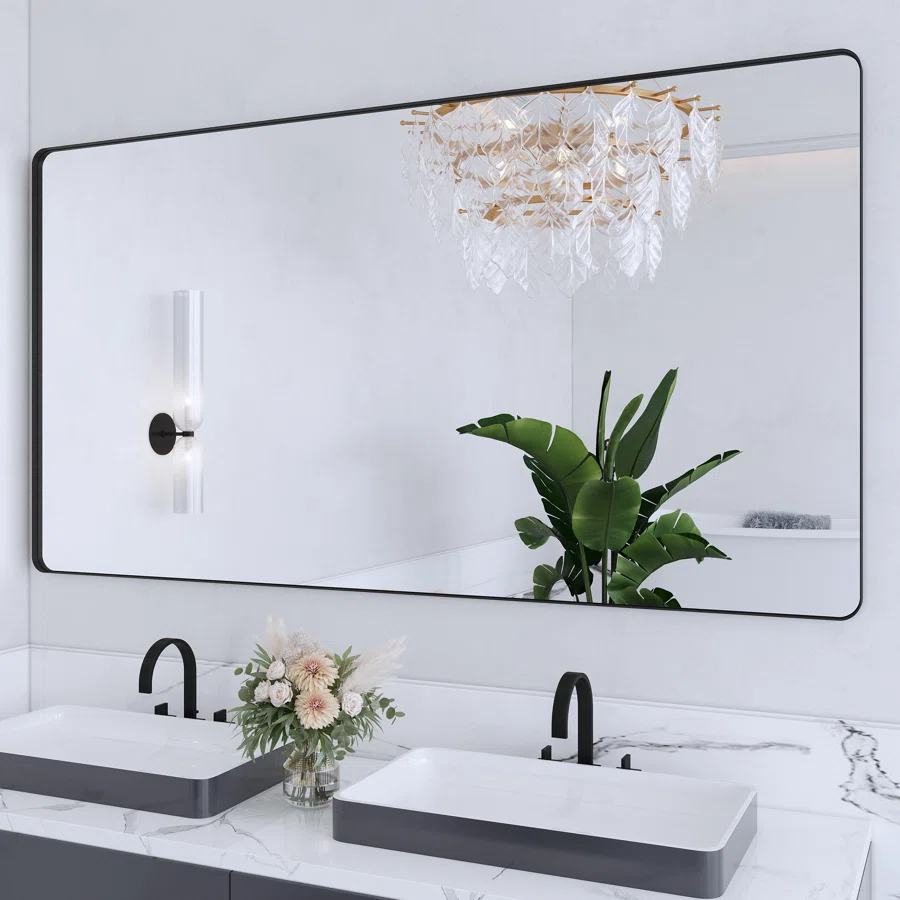 Lesamuel Filleted Corner Wall Mounted Mirror, Bathroom Mirror, Vanity Wall Mirror With Aluminum Frame