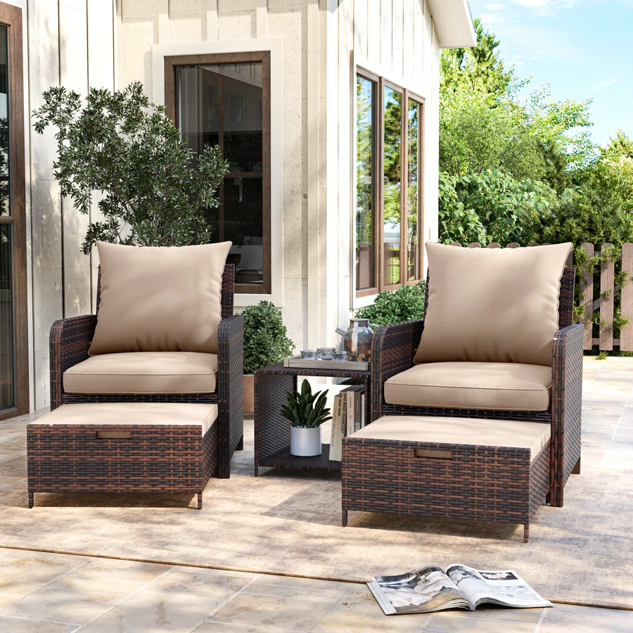 Wicker/Rattan 2 Person Seating Patio Conversation Sets With Ottoman
