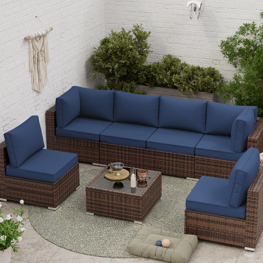 Abbel Outdoor 3.5'' Replaceable Cushion Set Seat and Back Cushions (Set of 6 Cushions, 6 Backrests, 2 Corner Cushions)-Cushion Set Only