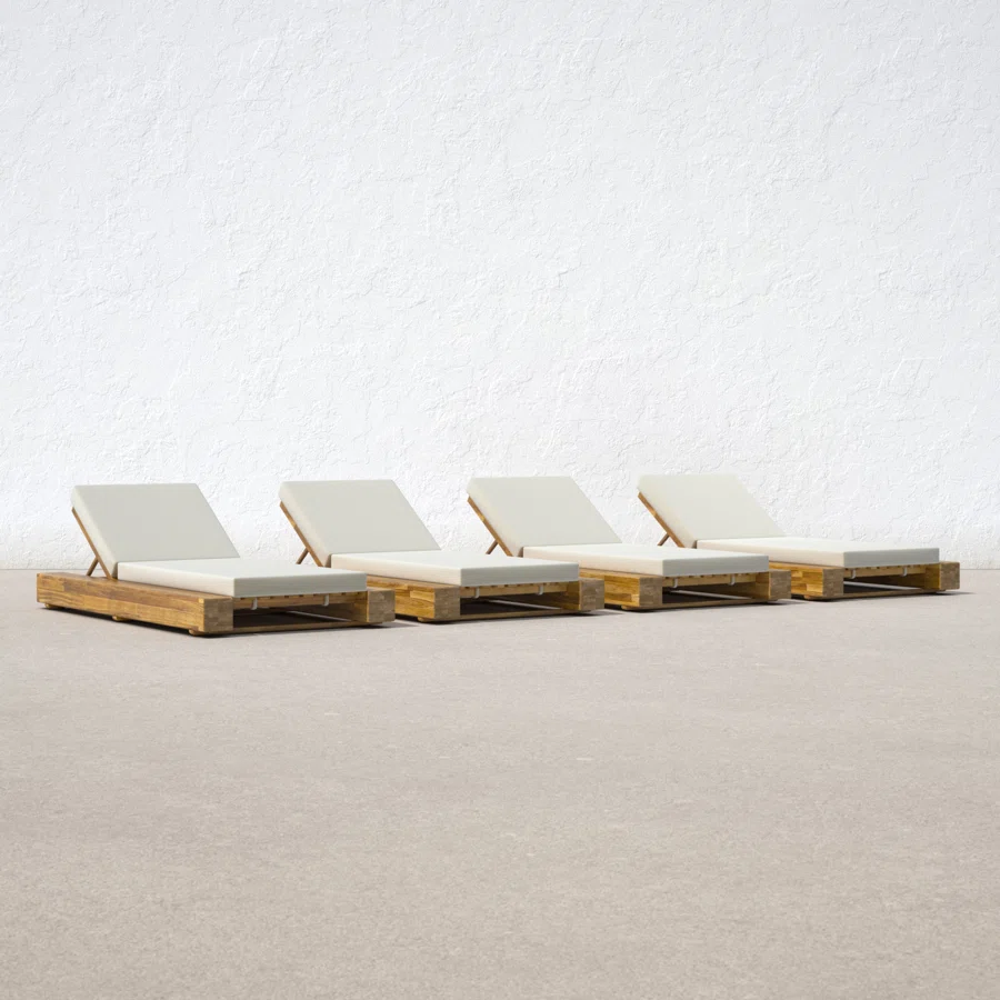 Lyor Acacia Wood Outdoor Chaise Lounge Set with Cushions & Adjustable Backrest