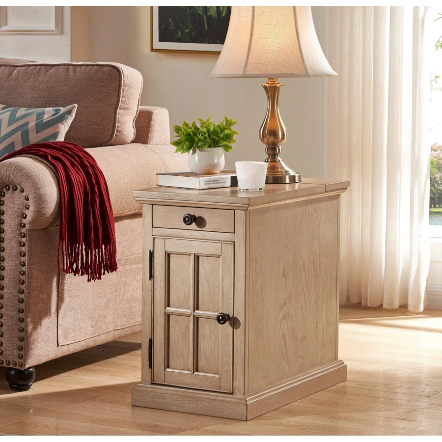Saldana Block End Table with Storage and Built-In Outlets