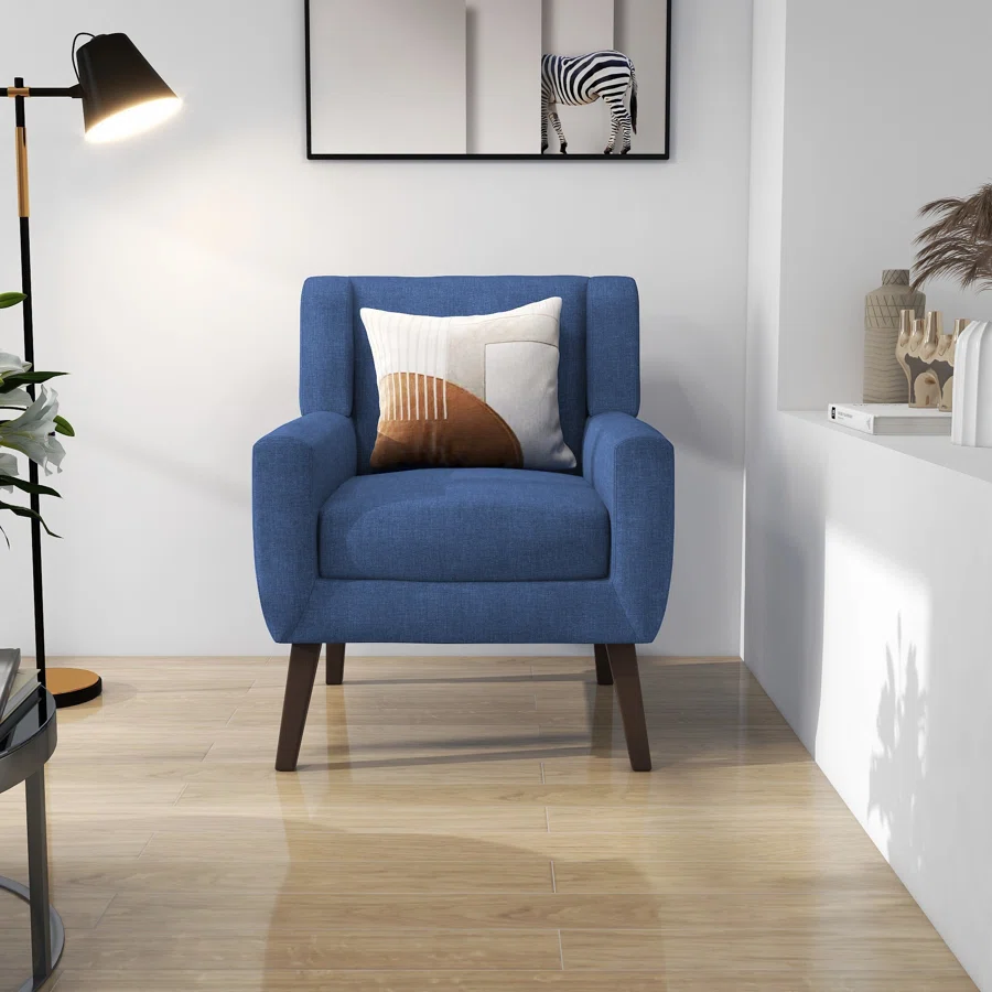 Jaqueze Tufted Upholstered Wide Back Armchair with Solid Wood Leg