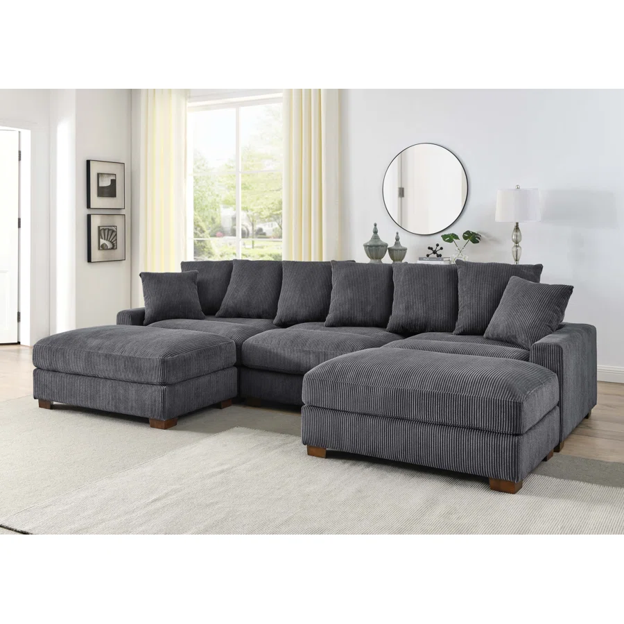 Ashira 126.5" Wide Reversible Modular Corner Sectional with Ottoman