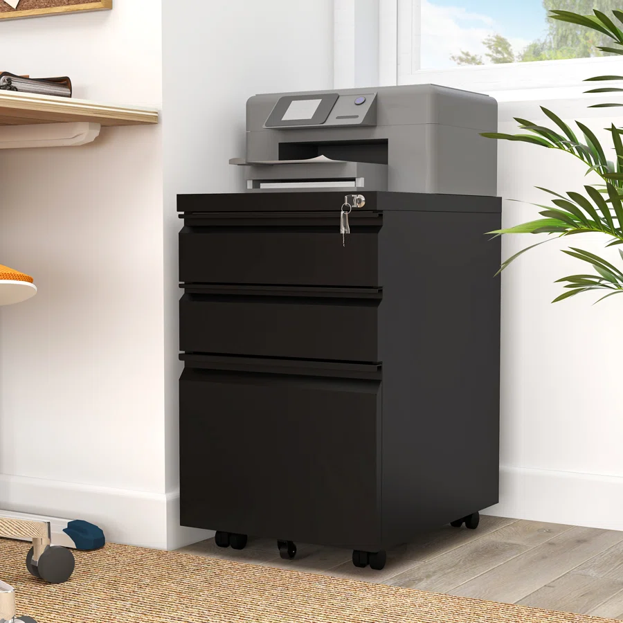 Carreiro 15.3''W Heavy-duty 3-Drawer Mobile Vertical File Cabinet with Lock for Home Office