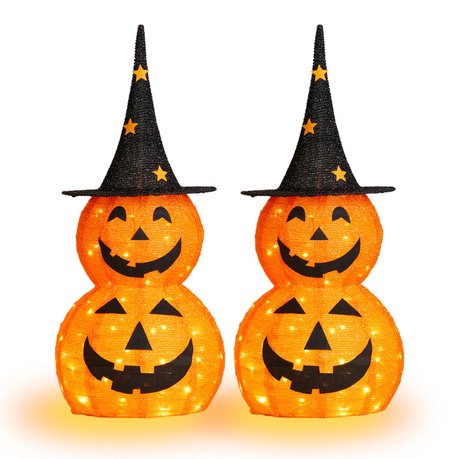 3FT Pre-Lit Collapsible Halloween Jack-O-Lantern Pumpkin Decorations (2Pcs)