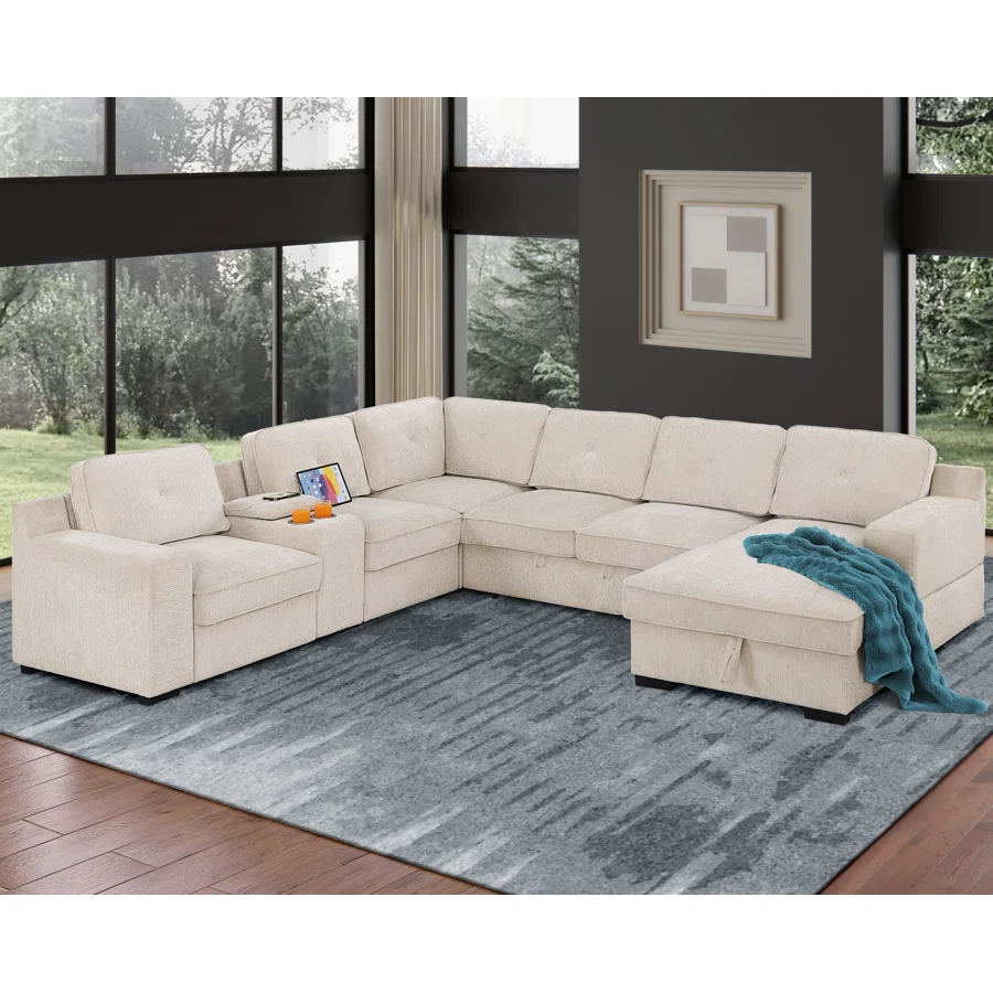 U-Shaped Sectional Sofa Bed Pull Out Sleeper Couch With Storage Chaise