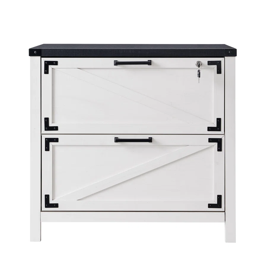 Britteney 31.5" Wide 2-Drawer Vertical Filing Cabinet, Farmhouse File Cabinet with Lock