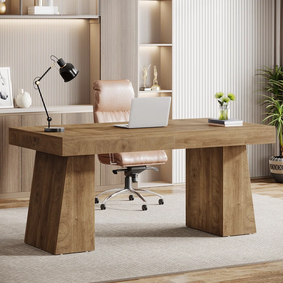 Wolbach 55 Inches Executive Desk with Double Trapezoid Base