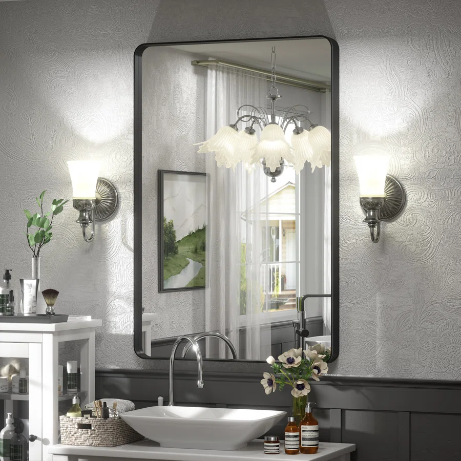 Aevar High-Strength Tempered Glass and Aluminum Alloy Framed French Cleat Mounted Wall Decor Bathroom Vanity Mirror with 5-Year Warranty