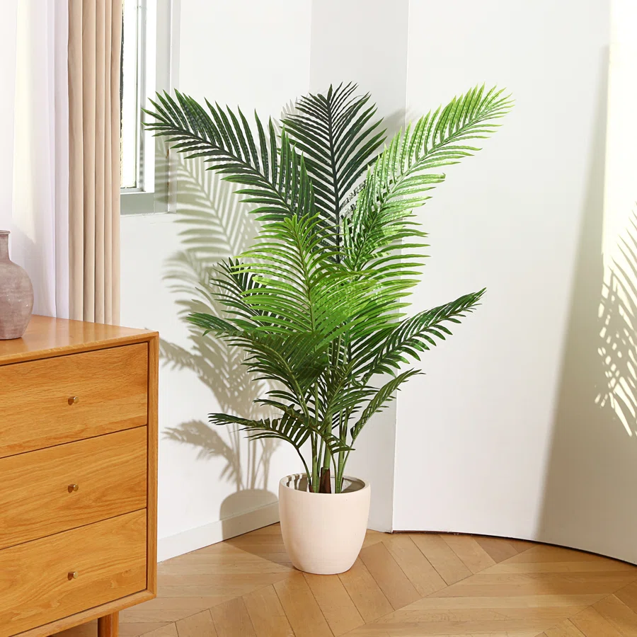 Adcock Artificial UV Resistant Palm Tree in Pot Faux Green Areca Palm Plant, Fake Tree