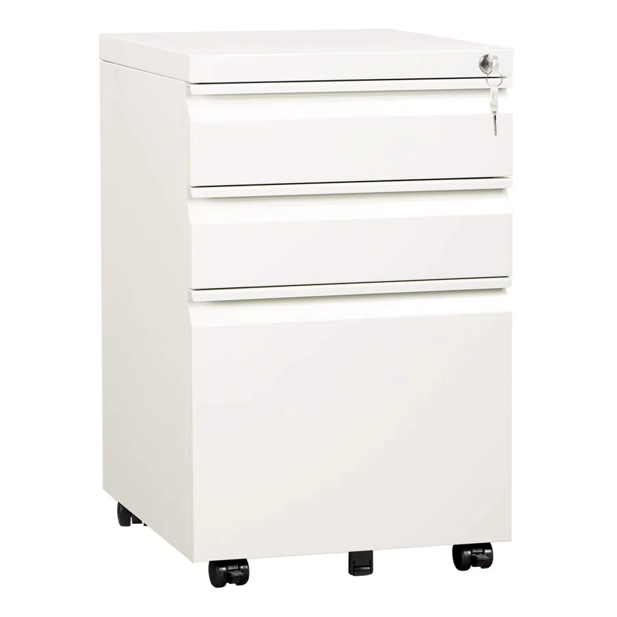 14.6"W Fully Assembled 3-Drawer Metal File Cabinet with Lock & Wheels - Legal/Letter/A4 Compatible - Home Office Storage