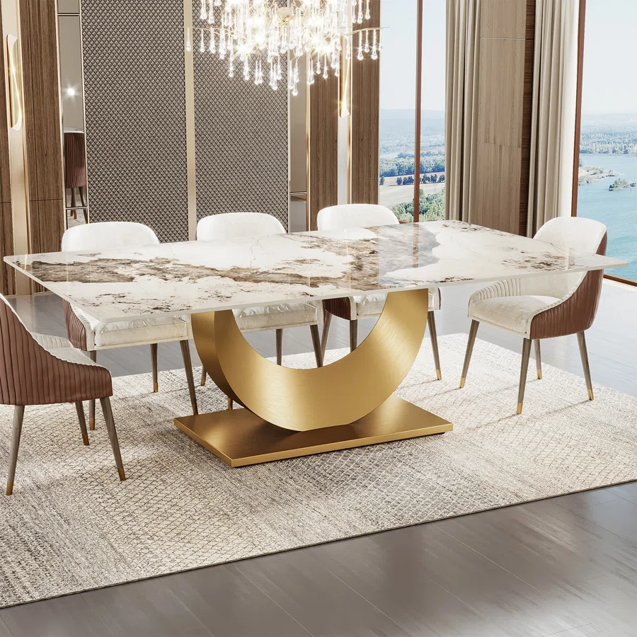 Ayva 78.7" Sintered Stone Dining Table, Stainless Steel Base