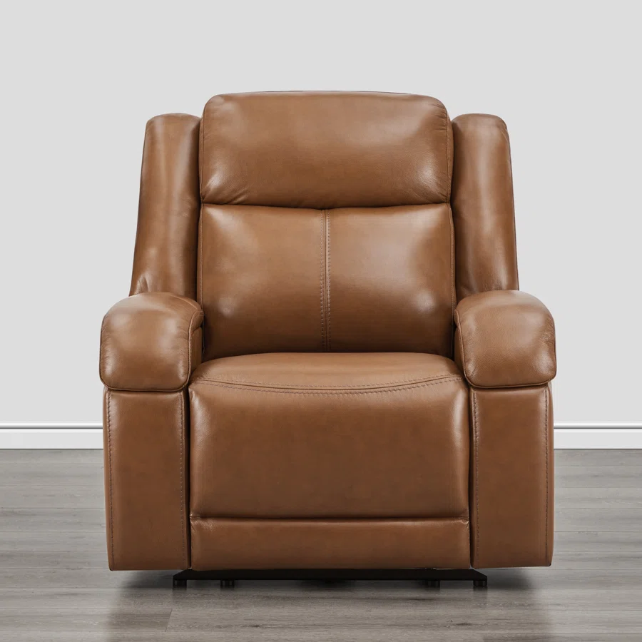 Genuine Leather Zero Wall Power Recliner with Adjustable Headrest