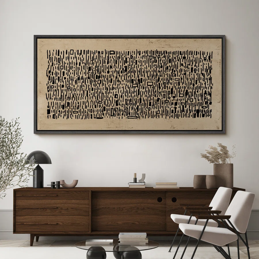 Geometric Line "Abstract Brown Black Wabi Sabi Minimalist Extra Large Framed Artwork Wall Pictures