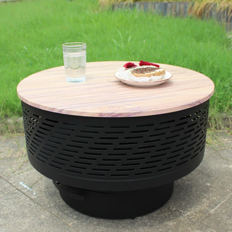 Darek Outdoor Fire Pit Table with Grill & Lid