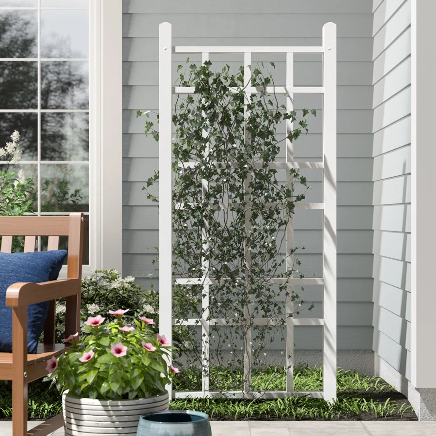 Dura-Trel Cottage 28x66 Inch PVC Vinyl Outdoor Patio Trellis with Anchors