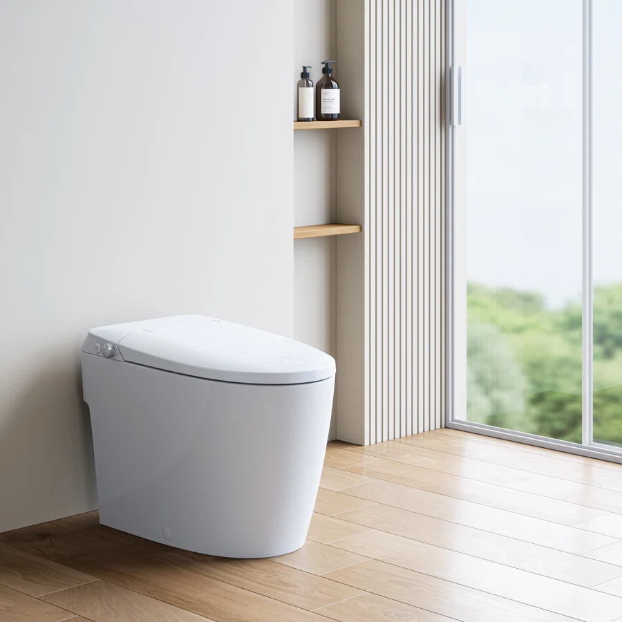 Non-Electric Smart Bidet Toilet – Dual Nozzles, Built-in Pump, MAP 1000g Flush, ADA Chair Height, Footkick Flush, and Water-Saving Design
