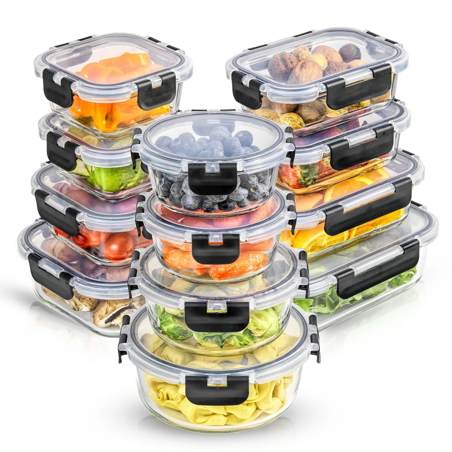 JoyJolt 24-Piece Glass Storage Container Kitchen Food Storage Set with Lids