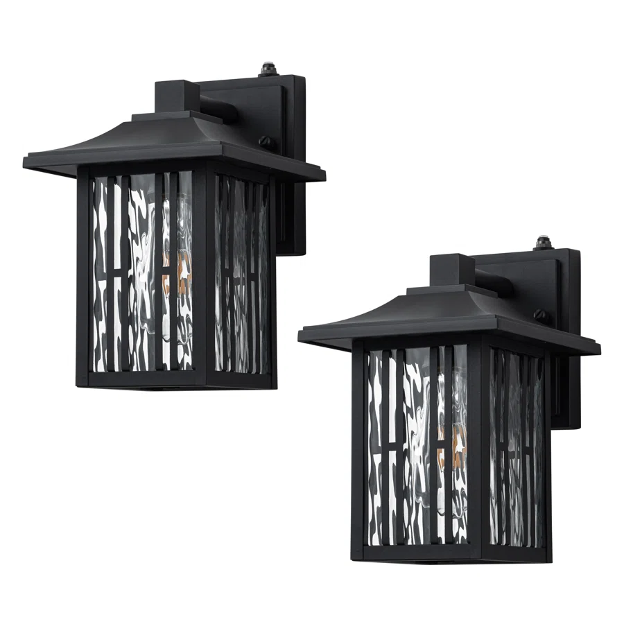 10 In. Powder-coated Black Dusk To Dawn Outdoor Wall Lantern Sconce With Clear Water Glass