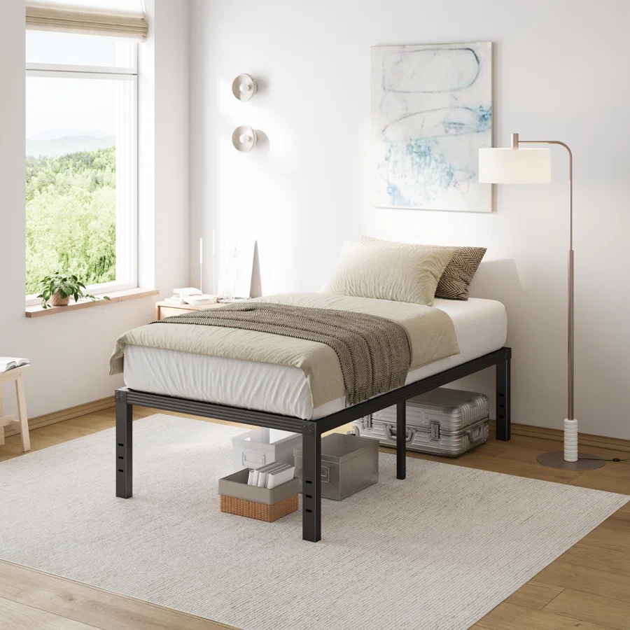 Heavy Duty Metal Platform Bed Frame With Storage, Box Spring Not Required, Noise Free