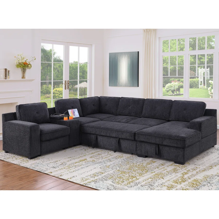 U-Shaped Sectional Sofa Bed Pull Out Sleeper Couch With Storage Chaise