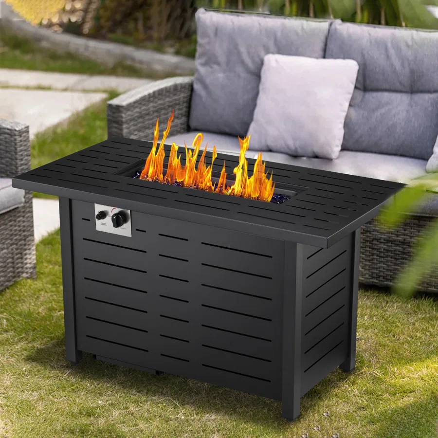 25" H x 43" W Iron Propane Outdoor Fire Pit Table with Cover