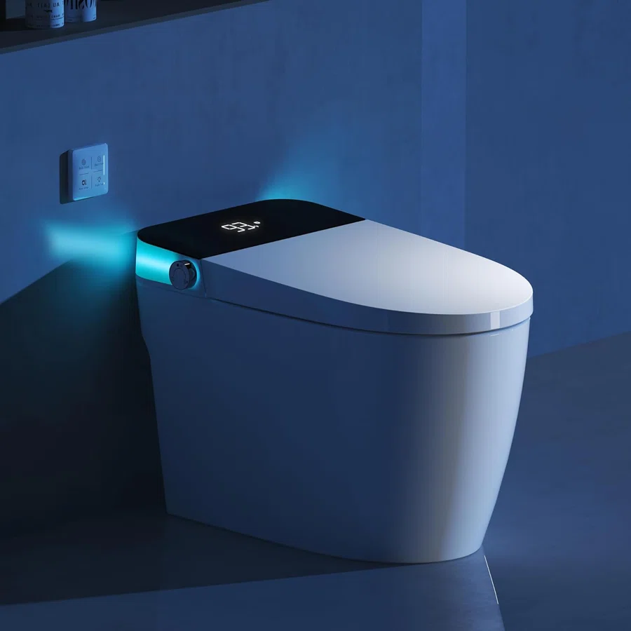 Smart Toilet With Heated Seat & Auto Flushing, Slow Close, Night Light, Remote Control, Water-Saving Siphon Dual Flush, Emergency Flush, Smart Toilet Without Bidet