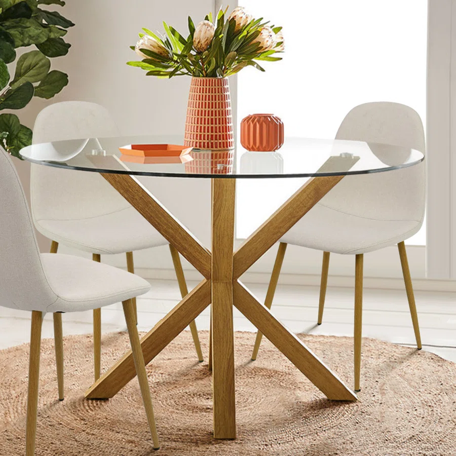 Eastep 39.4" Round Glass Top Metal Base Dining Table