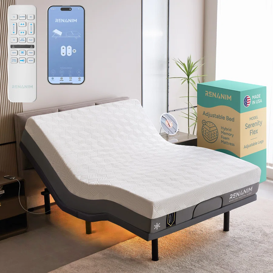Sf Adjustable Bed With 14" Hybrid Mattress Included Massage, Usb, Underbed Light, Wireless Remote & App Control