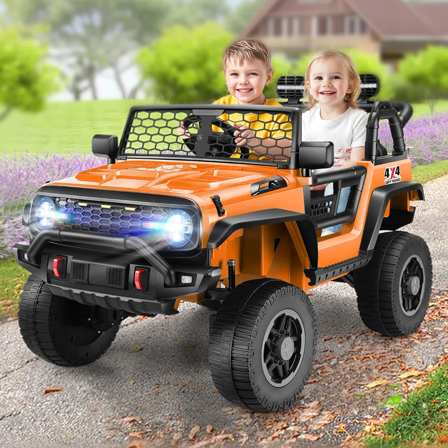 Alex 24V 2 Seater Ride On Jeep For Kids With Remote Control, 4WD/2WD Power Jeep Wheels, 20" Spacious Seat, 3 Speeds, Colorful LED Lights, Music, Bluetooth, Electric Toys Car For Kids