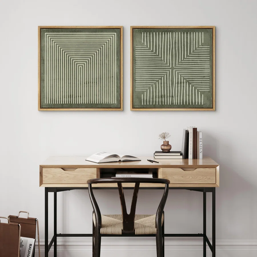 Geometric Abstract Line Minimalist - Canvas Master Bedroom Wall Art Work 2 Pieces Print