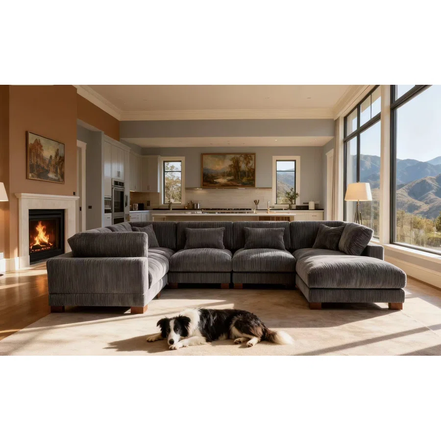 Arliz 7 - Piece 144" Wide Reversible Modular Corner Sectional with Ottoman