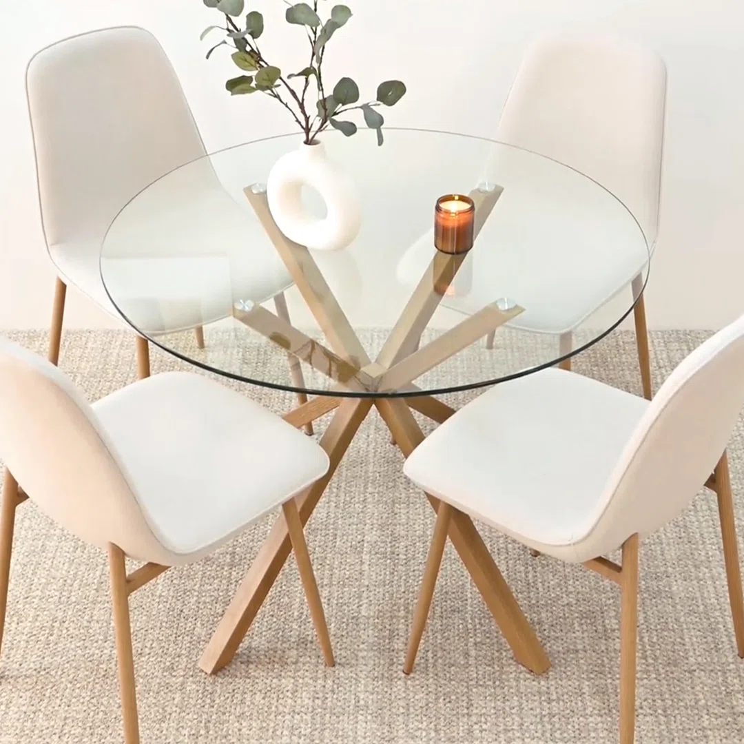 Eastep 39.4" Round Glass Top Metal Base Dining Table