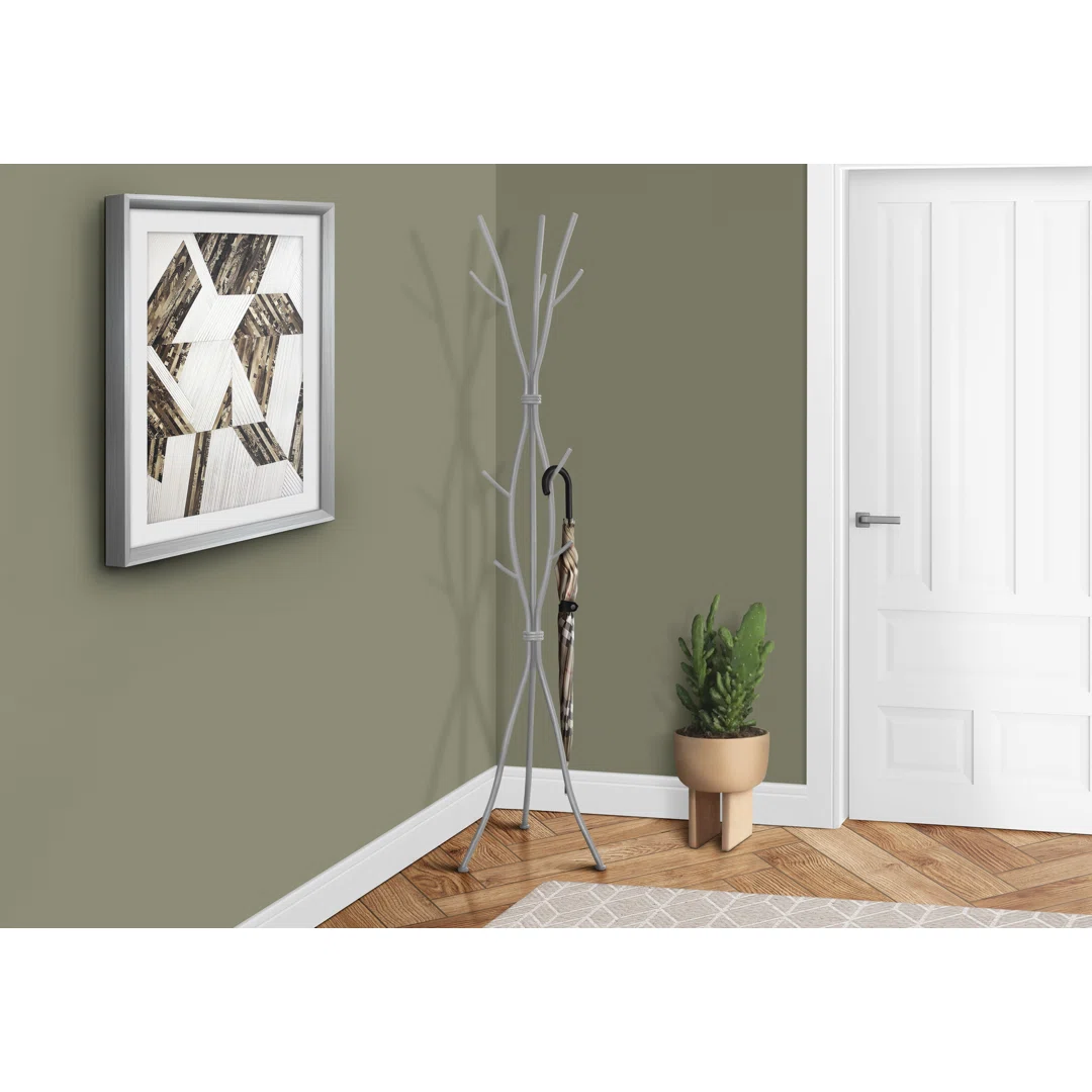 Johnstown Coat Rack, Hall Tree, Free Standing, 11 Hooks, Entryway, 74"H, Bedroom, Metal, Contemporary