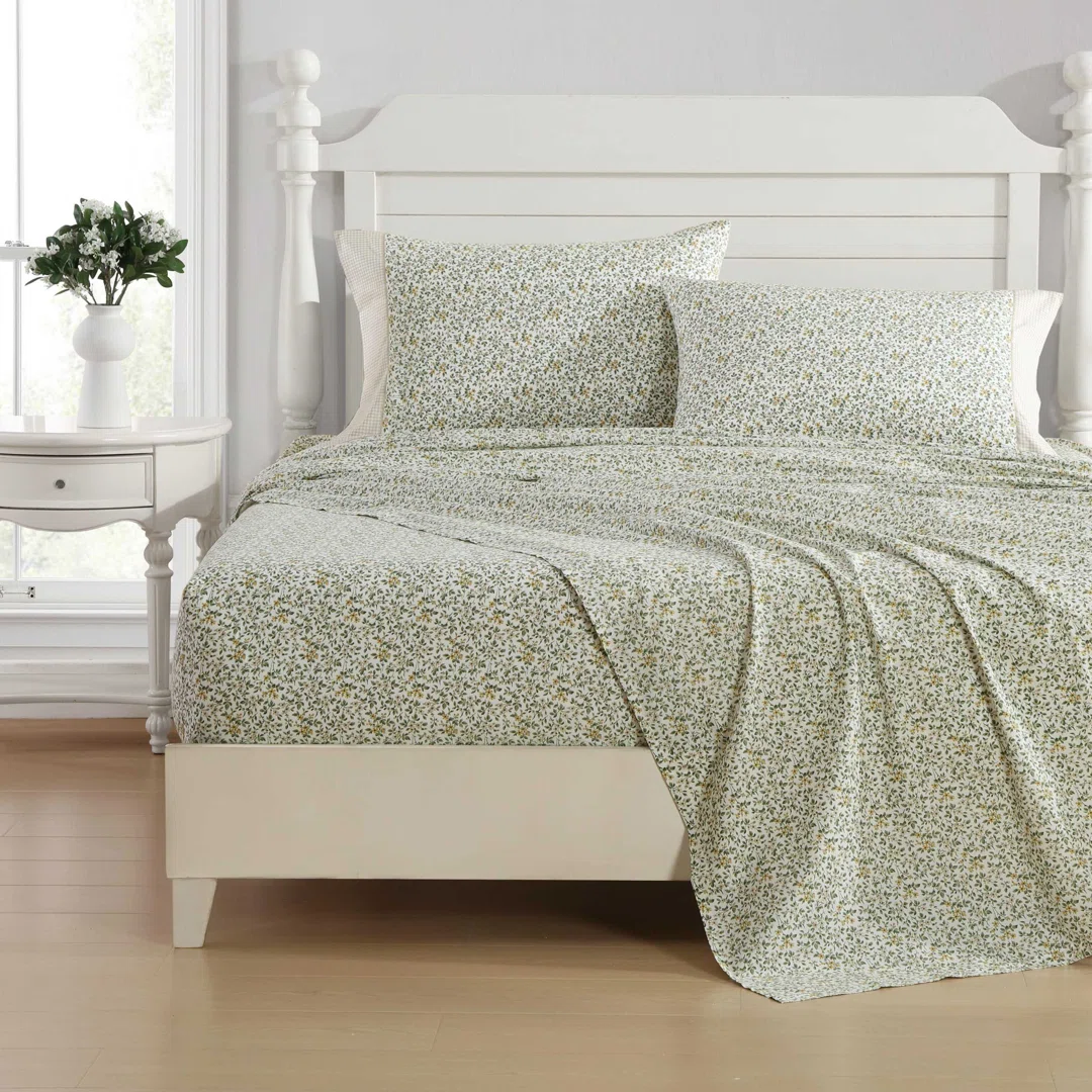 Laura Ashley Kate Cotton Printed Hem Blue Full Sheet Set