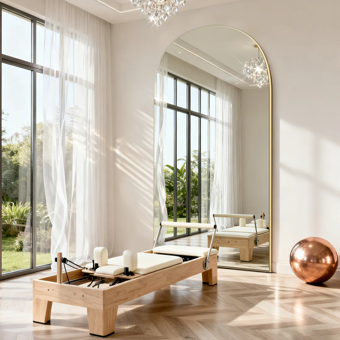 Oversized Arched Full Length Mirror Frameless Floating Design, Wall Mirror Hanging or Leaning with Stand