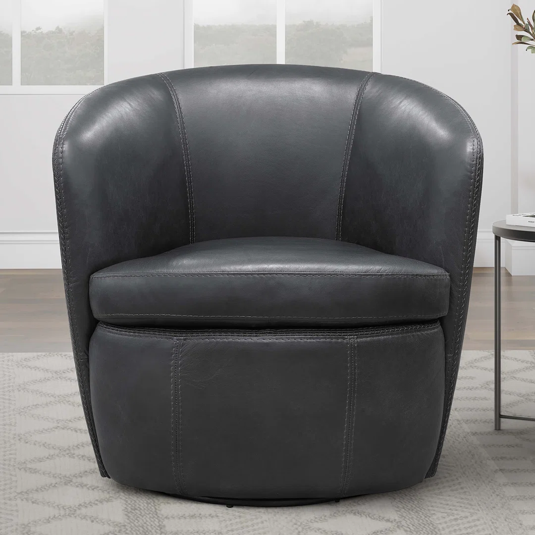 Azurdee Top Grain 100% Genuine Italian Leather Swivel Barrel Chair