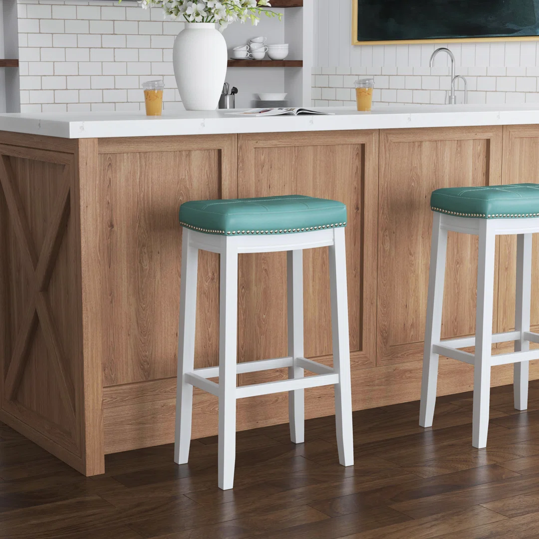 Bartonville Counter & Bar Solid Wood Backless Stool with Upholstered Seat