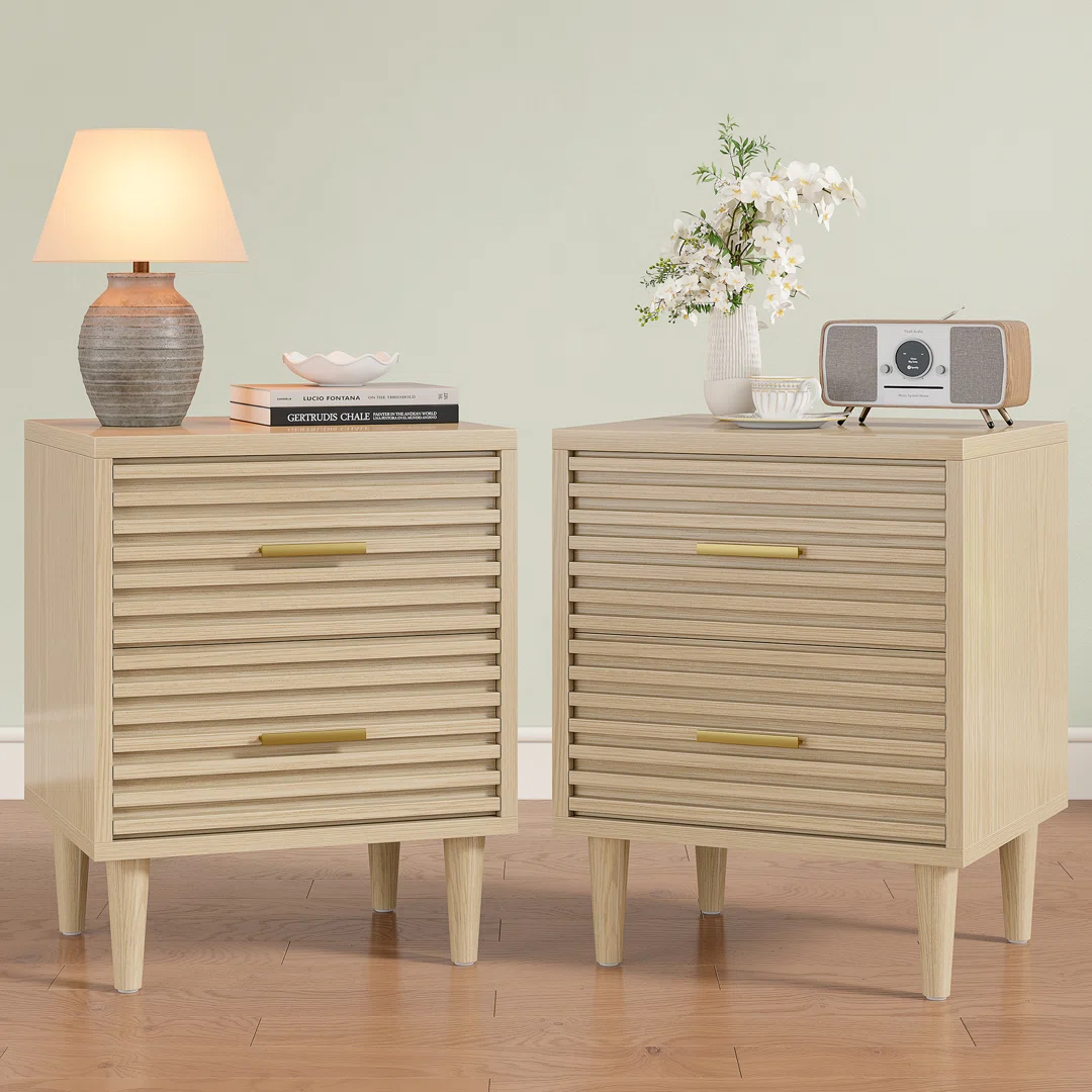 Jamyira 2 - Drawer Nightstands Set, Mid Century Modern End Table , Wooden Bedside Table In Brown