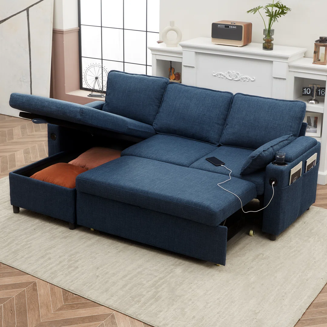 Vesna L-shape 81" Wide Space-Saving Sleeper Sofa Upholstered Pull-out Sofa Bed