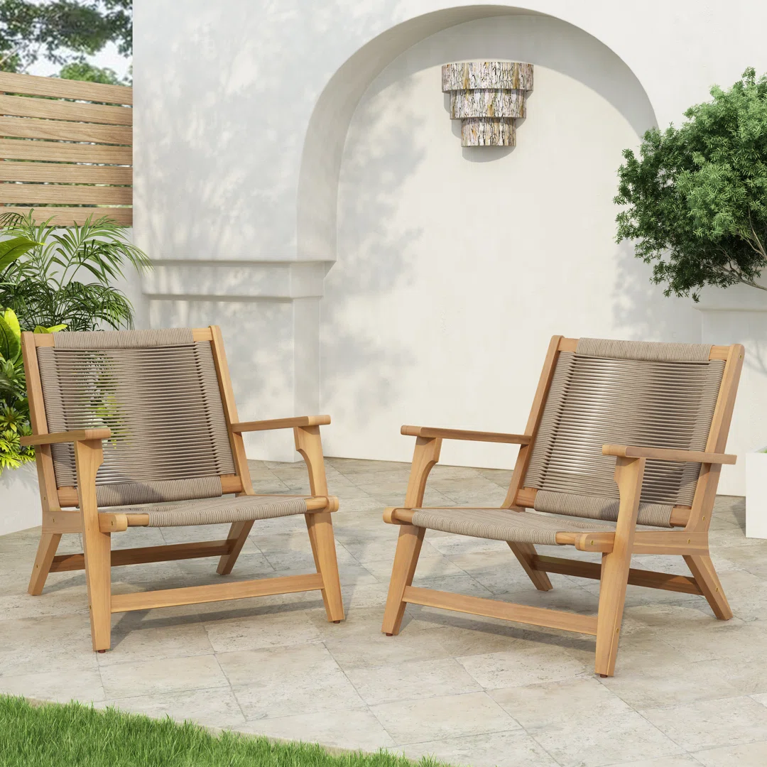 Sierra Modern Acacia Wood Rope Woven Outdoor Club Chairs