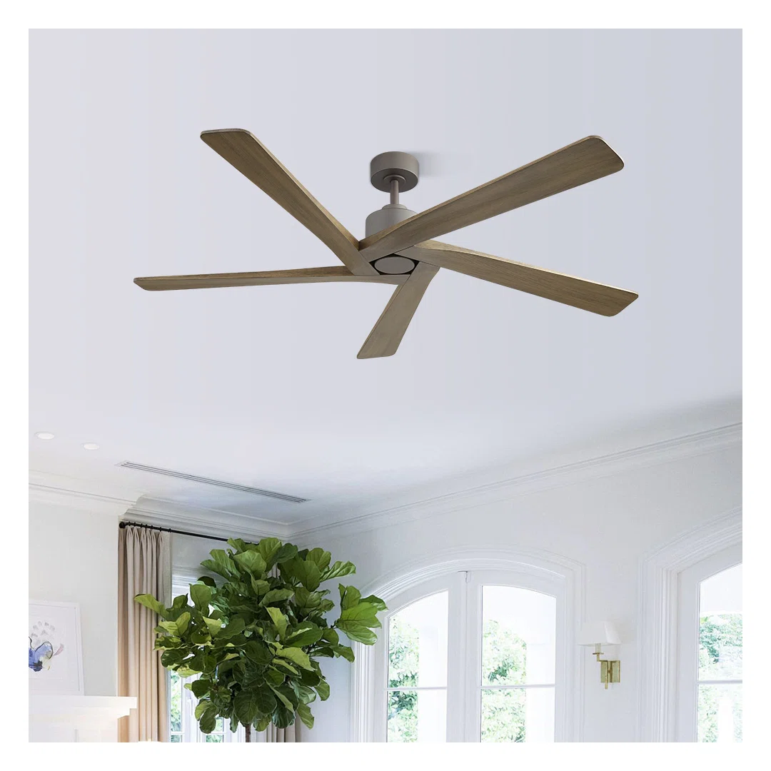 Baun 5-Blade Indoor Ceiling Fan with Remote solid wood Blades DC Motor