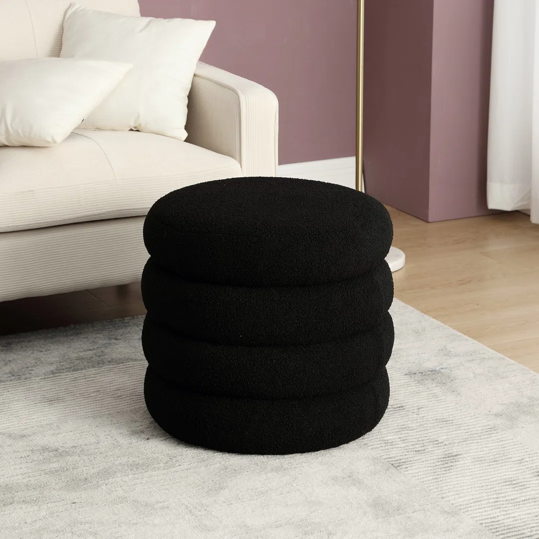 Leiani Modern 20.1" Wide Boulce/Velvet/Linen Upholstered Round Storage Ottoman